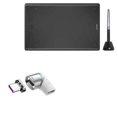 BoxWave Adapter Compatible with Huion Inspiroy H610X - MagnetoSnap PD Angle Adapter, Magnetic Charging Connector Device Saver - Metallic Silver