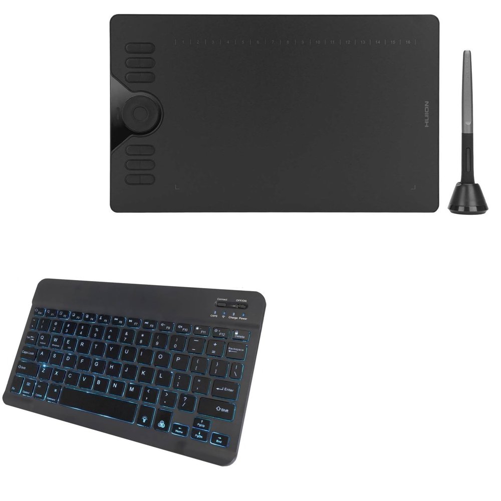 BoxWave Keyboard Compatible with Huion HS610 - SlimKeys Bluetooth Keyboard - with Backlight, Portable Slim LED 7 Colors - Jet Black