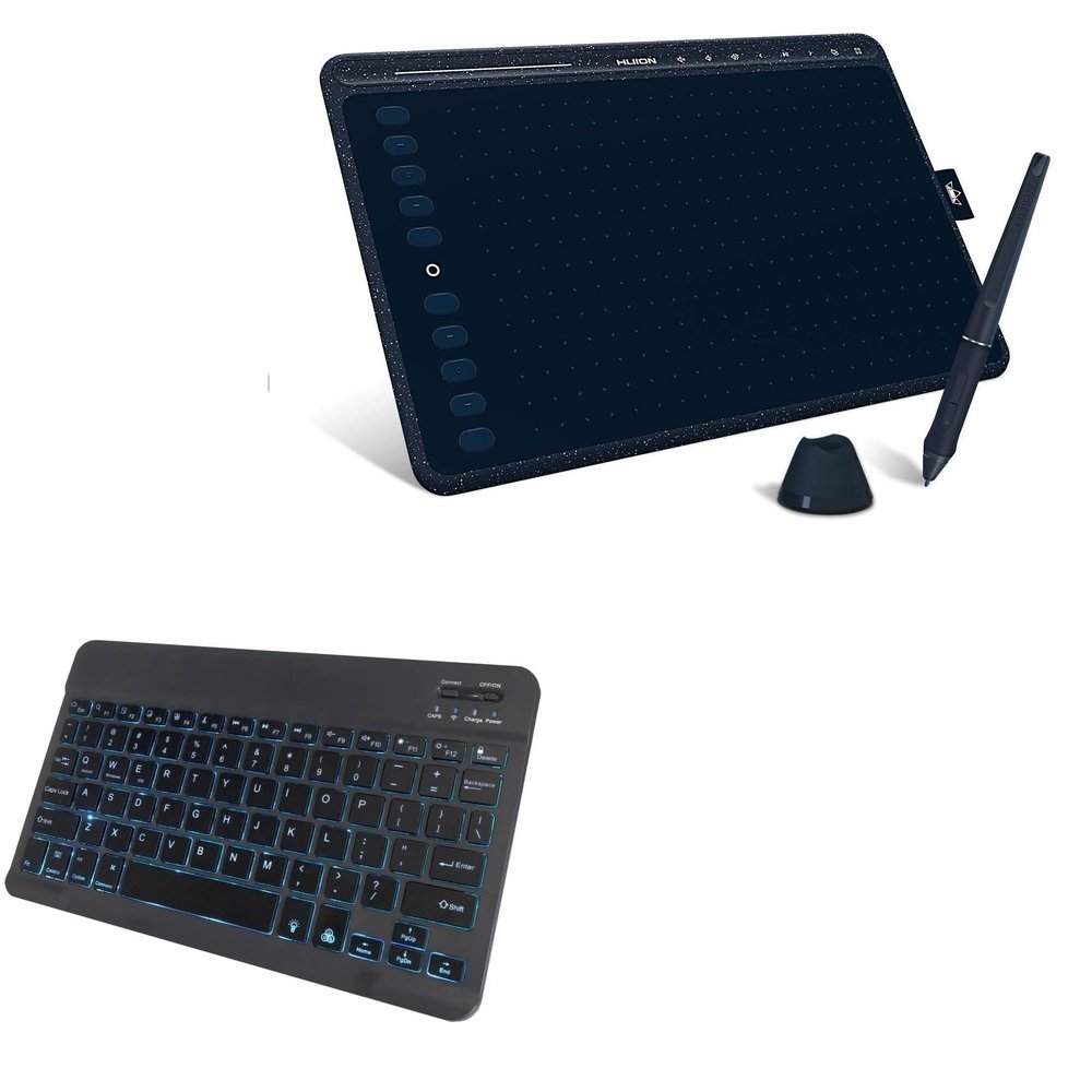 BoxWave Keyboard Compatible with Huion HS611 - SlimKeys Bluetooth Keyboard - with Backlight, Portable Slim LED 7 Colors - Jet Black