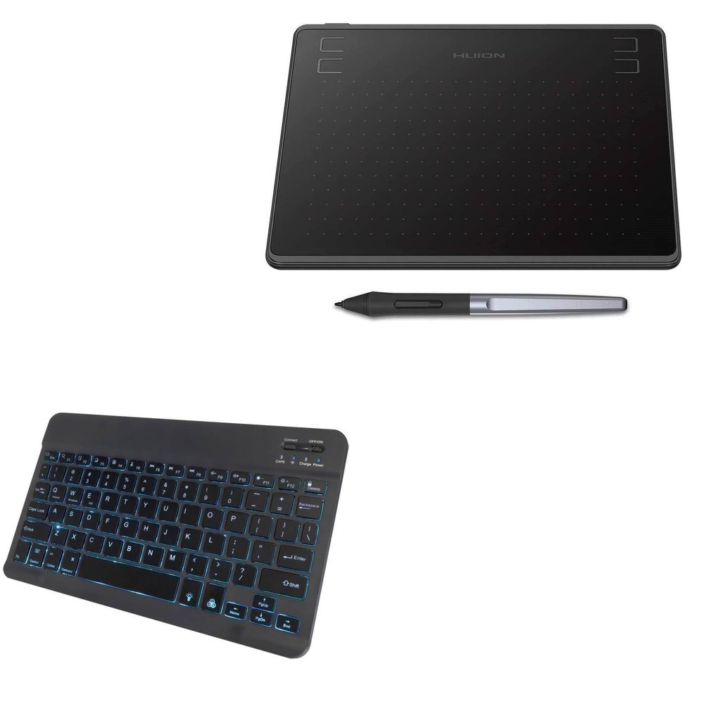 BoxWave Keyboard Compatible with Huion HS64 - SlimKeys Bluetooth Keyboard - with Backlight, Portable Slim LED 7 Colors - Jet Black