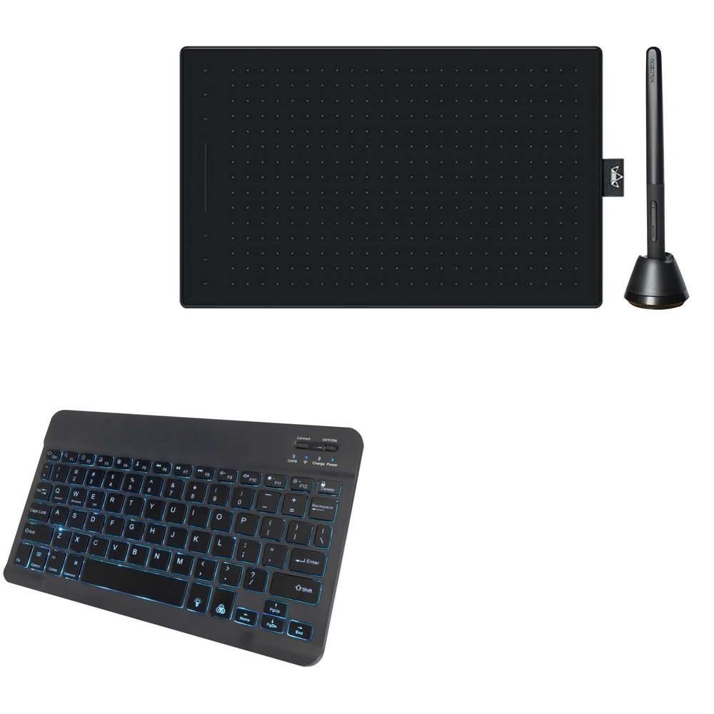 BoxWave Keyboard Compatible with Huion Inspiroy RTP-700 - SlimKeys Bluetooth Keyboard - with Backlight, Portable Slim LED 7 Colors - Jet Black