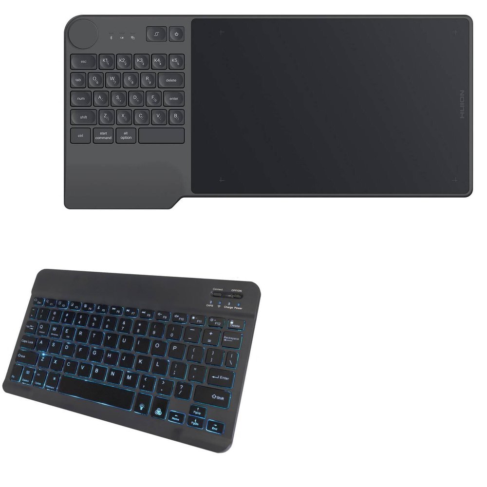 BoxWave Keyboard Compatible with Huion Inspiroy Keydial KD200 - SlimKeys Bluetooth Keyboard - with Backlight, Portable Slim LED 7 Colors - Jet Black