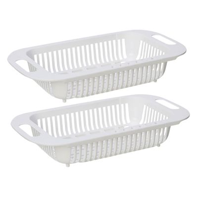 WHAMVOX Extendable Sink Drain Basket 2 Pack Round Cornered Easy to Clean for Vegetable Fruit Washing