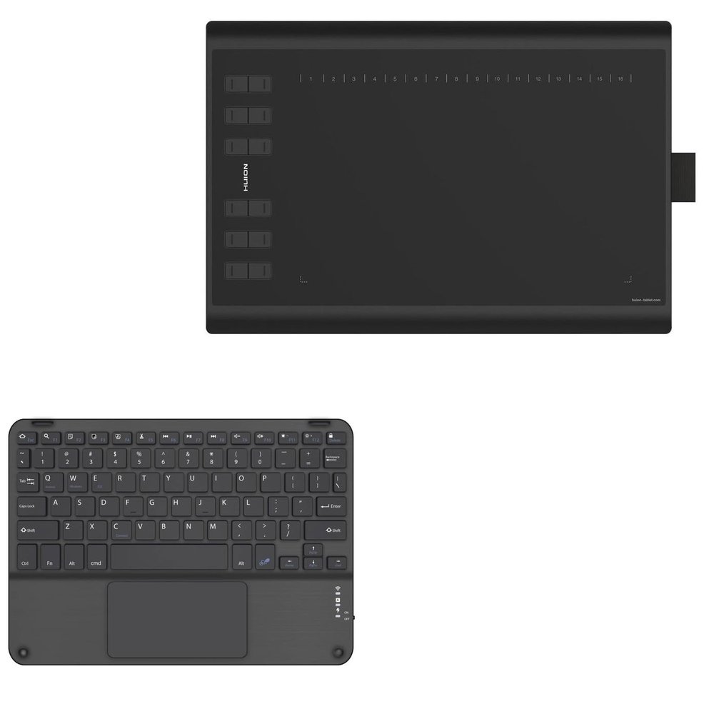 BoxWave Keyboard Compatible with Huion H1060P - SlimKeys Bluetooth Keyboard with Trackpad, Portable Slim TouchPad - Jet Black