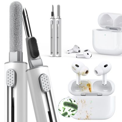 Inesore Cleaner Kit for Airpods Pro 3 2 1 Series,Multi-Function Cleaning Pen Tool for Earbuds Headphone iPhone Speaker Receiver Electronic Electronic Devices,with Soft Brush Flocking Sponge -White