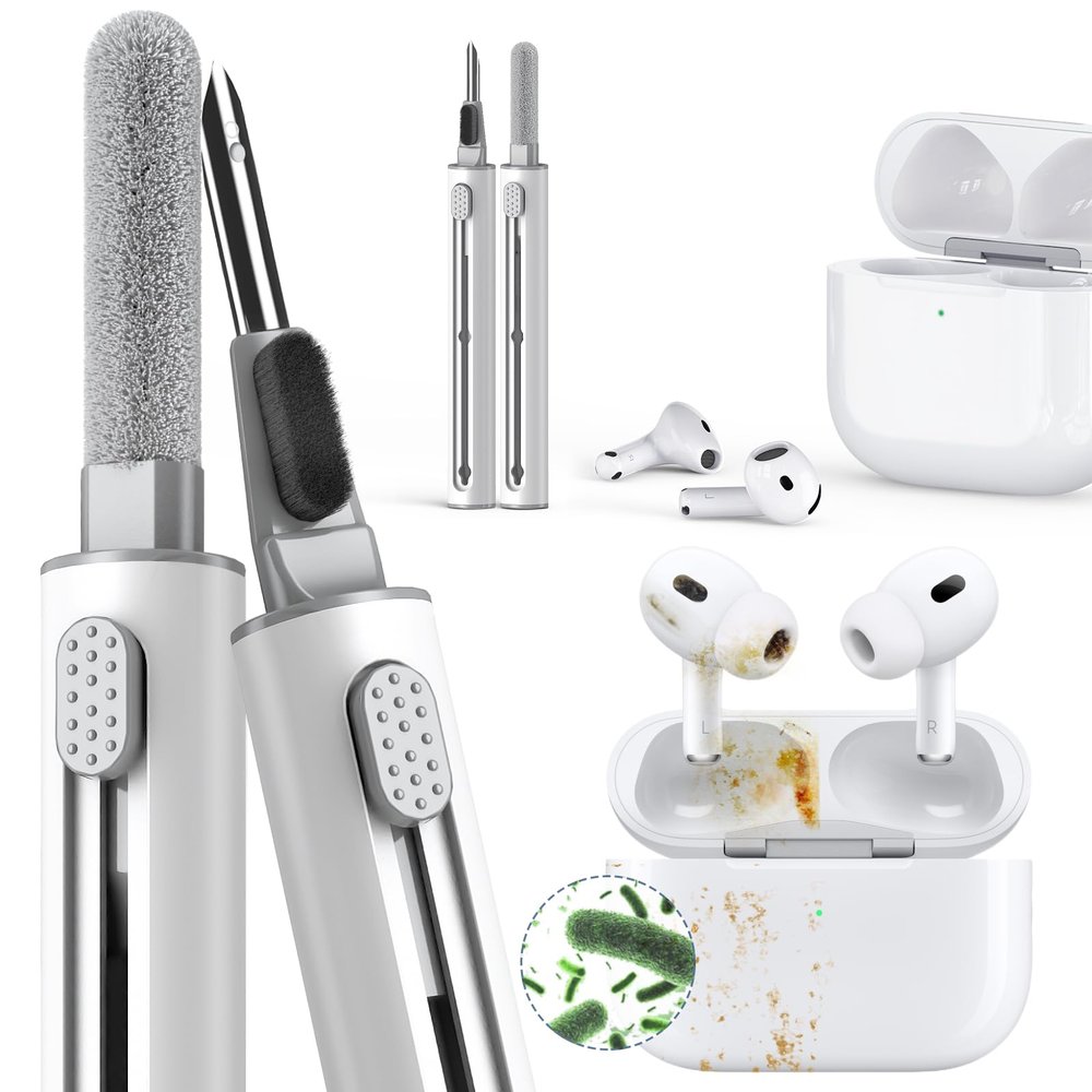 Inesore Cleaner Kit for Airpods Pro 3 2 1 Series,Multi-Function Cleaning Pen Tool for Earbuds Headphone iPhone Speaker Receiver Electronic Electronic Devices,with Soft Brush Flocking Sponge -White