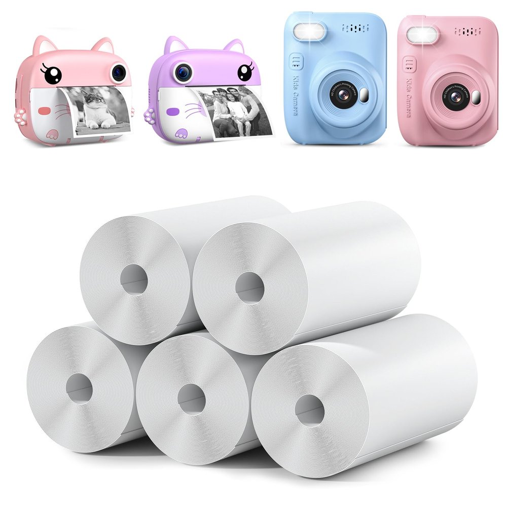 Kids Instant Camera Refill Print Paper-5 Rolls for Kids Instant Print Camera,HD Printing Thermal Print Paper Set Portable Refill Print Paper