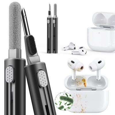 1 Pack Cleaner Kit for Airpods 4 Case 2024,Cleaning Kit Pen Shape with Soft Brush Flocking Sponge Tool for Bluetooth Earphones Headphones Charging Case,Phone,Camera andComputer(Black)