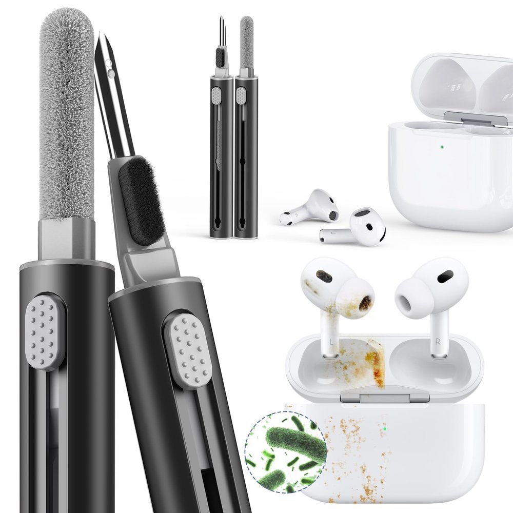 1 Pack Cleaner Kit for Airpods 4 Case 2024,Cleaning Kit Pen Shape with Soft Brush Flocking Sponge Tool for Bluetooth Earphones Headphones Charging Case,Phone,Camera andComputer(Black)