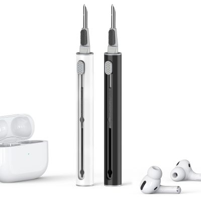 2 Pack Cleaner Kit for AirPods Pro 1 2 3 Earbuds,Cleaning Kit Pen Shape with Soft Brush Flocking Sponge Tool for Bluetooth Earphones Headphones Charging Case,Phone,Camera and Computer(White+Black)
