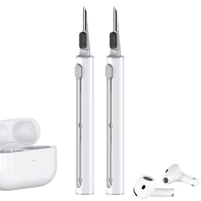2 Pack Cleaner Kit for AirPods Pro 1 2 3 Earbuds,Cleaning Kit Pen Shape with Soft Brush Flocking Sponge Tool for Bluetooth Earphones Headphones Charging Case,Phone,Camera and Computer(White)