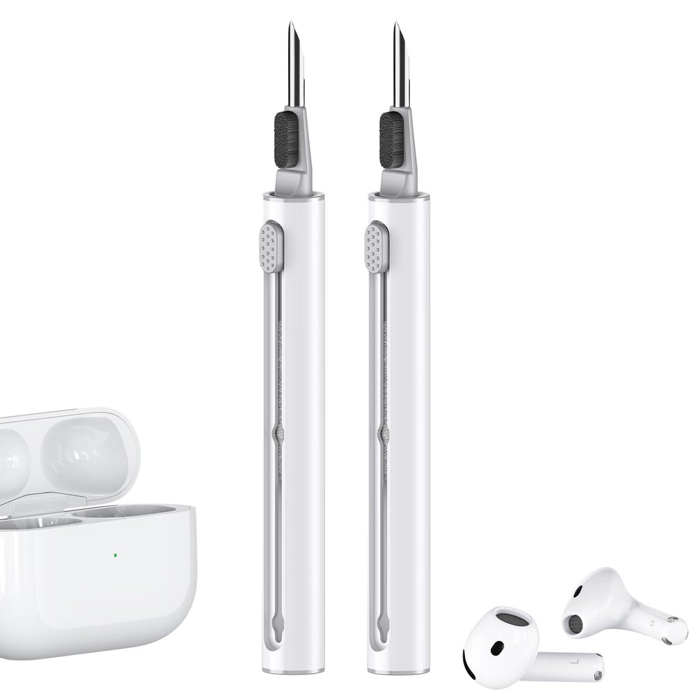 2 Pack Cleaner Kit for AirPods Pro 1 2 3 Earbuds,Cleaning Kit Pen Shape with Soft Brush Flocking Sponge Tool for Bluetooth Earphones Headphones Charging Case,Phone,Camera and Computer(White)