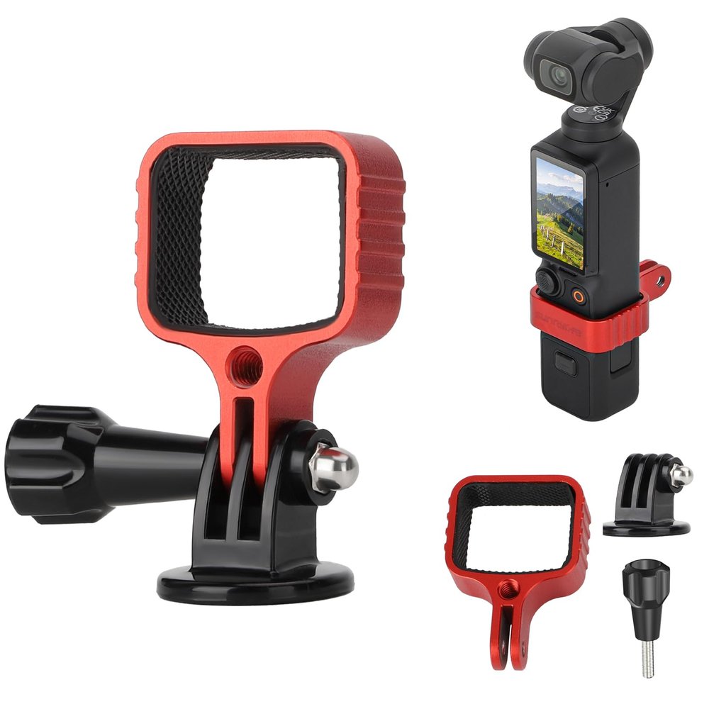 Expansion Adapter for DJI OSMO Pocket 3, Metal Mount Adapter Gimbal Head Camera Fixed Frame Bracket Holder, Portable Outdoor Accessories (Red)