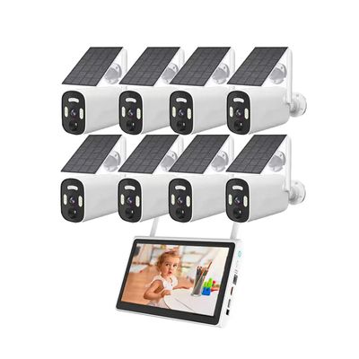 8CH 4MP Solar Power Security Camera System with Color Night Vision, Two Way Audio, Outdoor Wireless WiFi Solar Engry Surveillance Camera Kit with 8 Solar Cameras and LCD Monitor