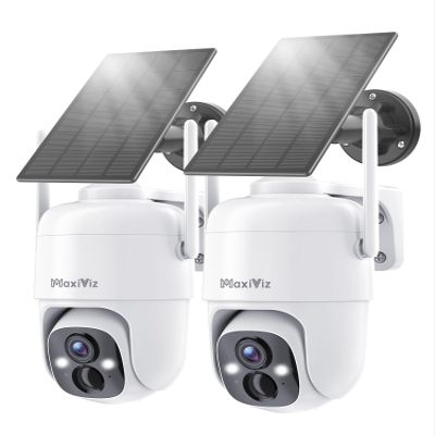 MaxiViz Wireless Solar Security Camera Outdoor, Home Security Cameras with Solar Panel 360 Live View, 2K Color Night Vision, AI Motion Detection, IP66 Weatherproof, Local/Cloud Storage (2 Packs)