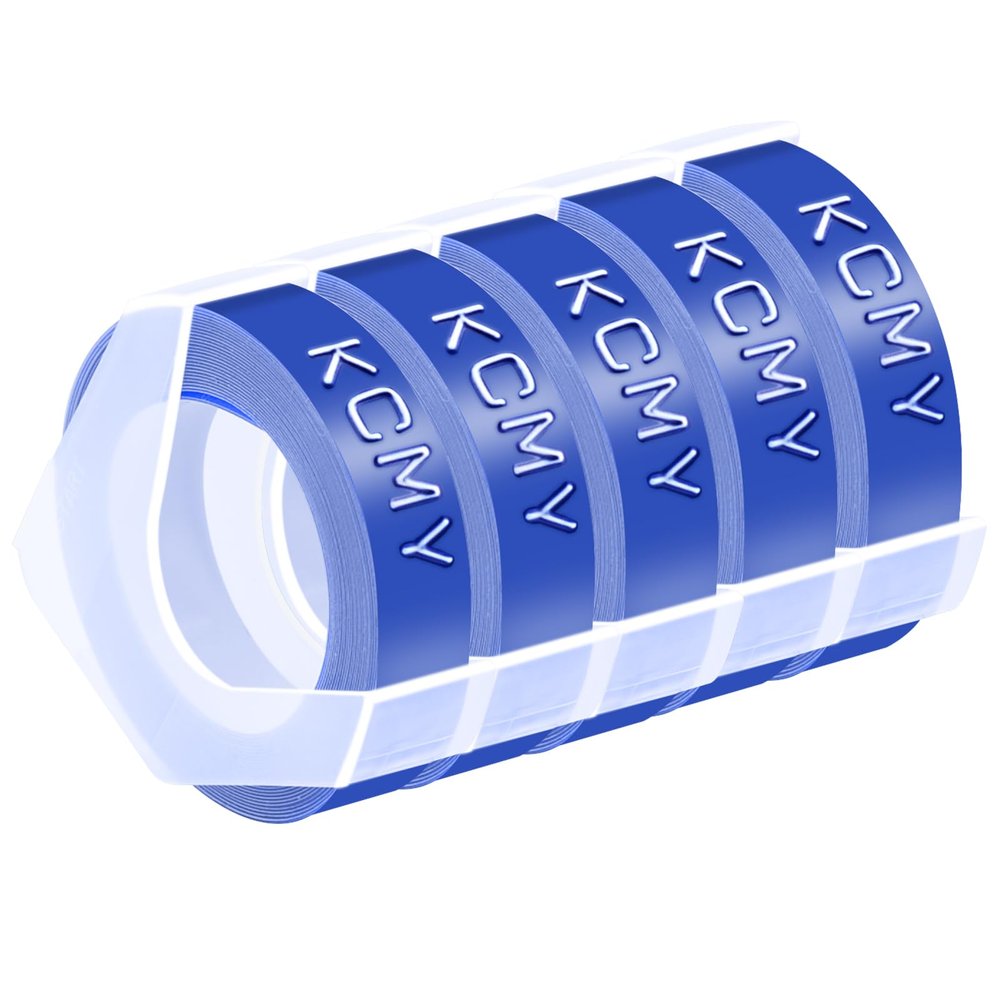 KCMYTONER 5PK 1/2 Embossing Label Tape Compatible for DYMO 521206 White on Blue 3D Plastic Labels Used in Organizer Xpress Pro 1575 1595, Office Mate II 1540 154000, MoTEX E101 E404 Label Makers