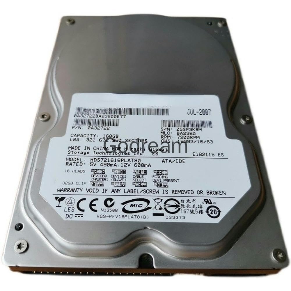 RKEBK for 721616PLAT80 160G 7.2K 3.5 ATA/IDE Hard Disk 0A32722
