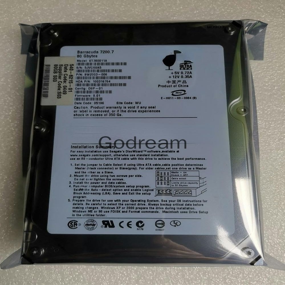 RKEBK for X7097A V100 540-6215 80G ST380011A 7.2K 3.5 Parallel Port/IDE Hard Disk