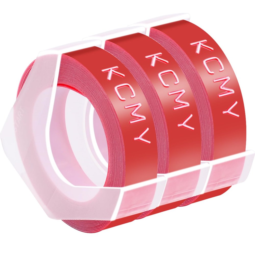 KCMYTONER 3PK 1/2 Embossing Label Tape Compatible for DYMO 521202 White on Red 3D Plastic Labels Used in Organizer Xpress Pro 1575 1595, Office Mate II 1540 154000, MoTEX E101 E404 Label Makers