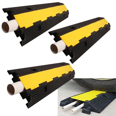 1-Channel Rubber Cable Protector Ramps, Cable Protector, Cable Protector Ramp, with Yellow Plastic Lid Linkable Floor Cable Cover Cord Channel Outdoor Cable Protector (Color : 3 Pack)