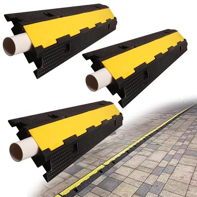 Cable Protector, Cable Protector Ramp, 1 Channel, with Yellow Plastic Lid Linkable Floor Cable Cover Cord Channel Outdoor Cable Protector, Prevent Trip Hazard for Home Office or Outdoor Settings (Col