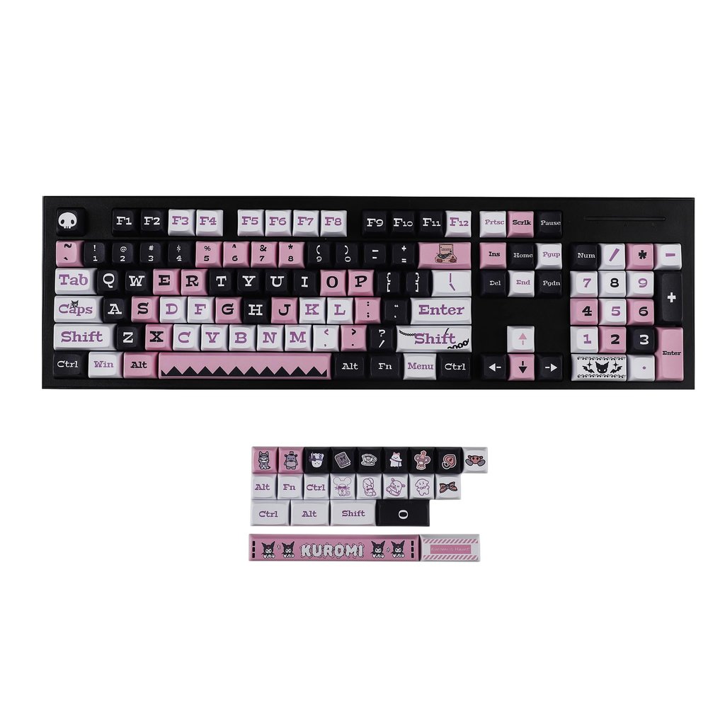 127 Kawaii Cartoon 5 Sides Over Pink Black Dye Sub XDA PBT Keycap for MX Keyboard Apex 104 87 75 61 96 KBD75 ID80 64 68