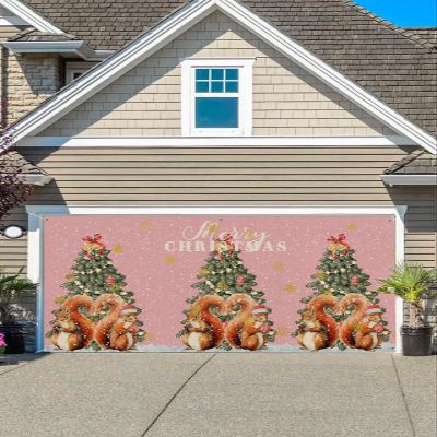 Christmas Garage Door Banner Cover Decorations, Large Outdoor Hanging Garage Door Covers Christmas Thanksgiving Halloween Wall Backdrop for Holiday Party, Snowflake Squirrel Gold Snowflake 6x13ft