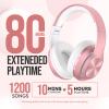 TuneFlux Wireless Bluetooth Headphones Over Ear, 80H Playtime, 3EQ Sound Modes, HiFi Stereo Headphones with Deep Bass, Foldable Bluetooth 5.3 Headsets for Smartphone/PC/Computer-Rose Gold view 2