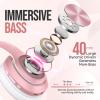 TuneFlux Wireless Bluetooth Headphones Over Ear, 80H Playtime, 3EQ Sound Modes, HiFi Stereo Headphones with Deep Bass, Foldable Bluetooth 5.3 Headsets for Smartphone/PC/Computer-Rose Gold view 3