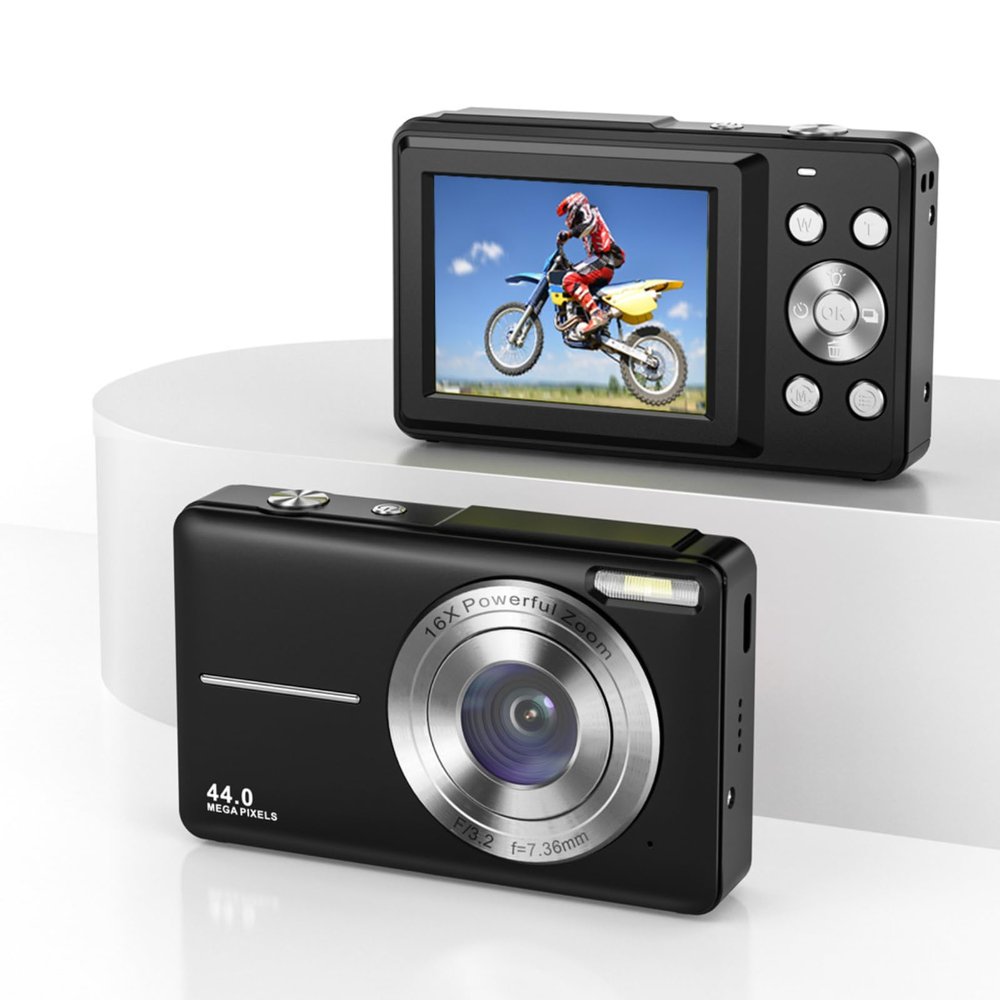 1080P 44M Digital Camera, 16X Digital Zoom Portable Compact Camera, 2.4 Inch Screen, Autofocus, Automatic Beauty, Gifts for Teens Students Boys Girls(Black)