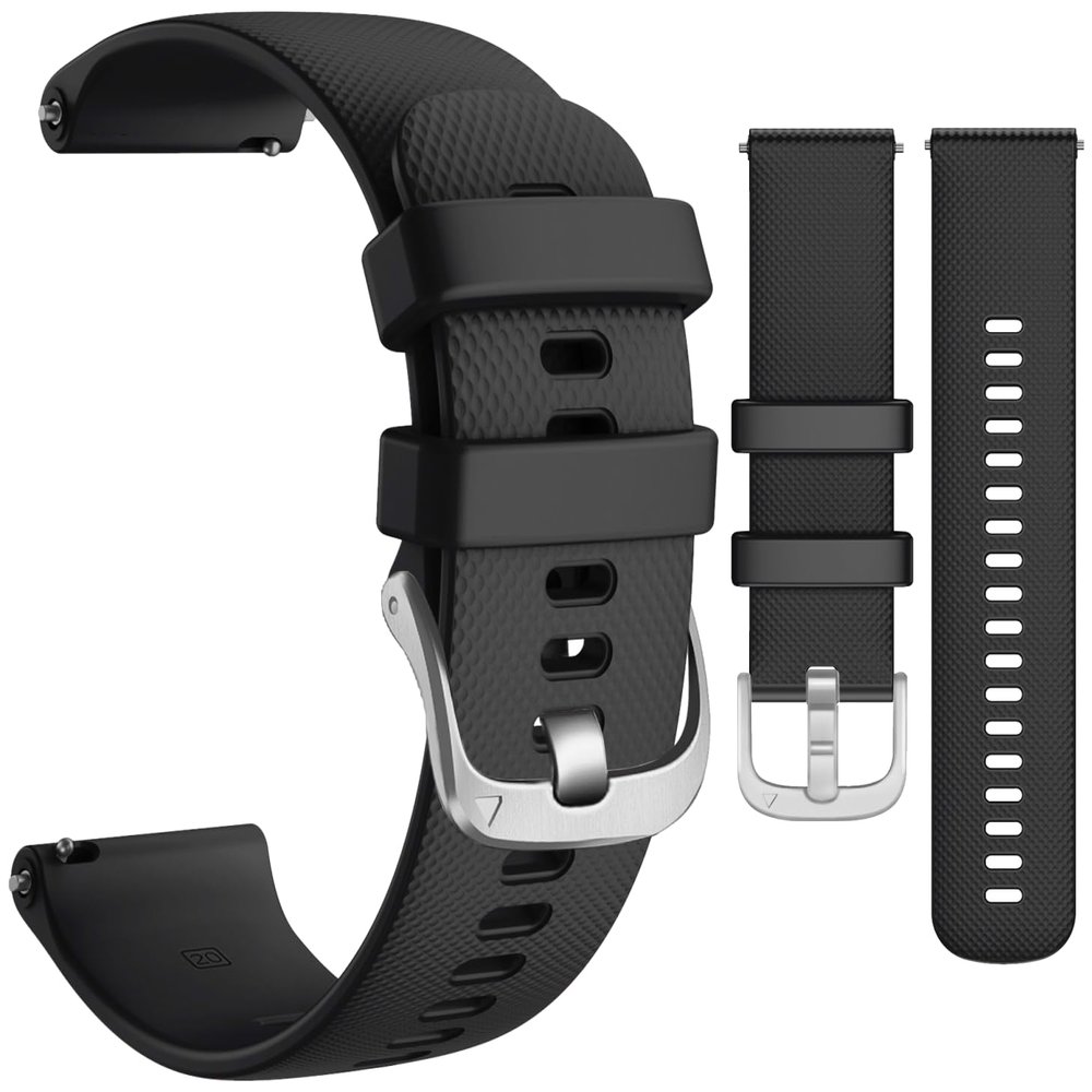 Wearable4U Silicon Wristband Strap 22mm QuickFix for Garmin Venu 2 (Black+Silver Buckle)