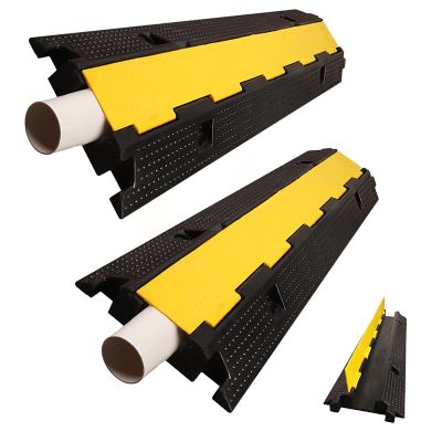 Cable Protector, Cable Protector Ramp, 1 Channel, Traffic Speed Bump W/Flip-Open Top Cover & Warning Tape, Easy to Unroll-Conceal Wires, for Offices, Retail, Gyms, Factories & Garages (Color : 2 Pack