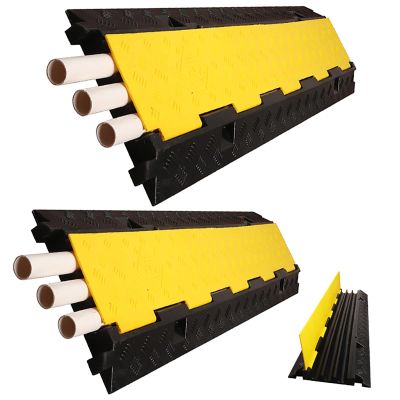 3-Channel Rubber Cable Protector Ramps, Cable Protector, with Yellow Plastic Lid Linkable Floor Cable Cover Cord Channel Outdoor Cable Protector, for Indoor&Outdoor (Color : 2 Pack)