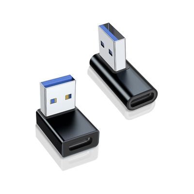 Critin 2 Pack Right Angle USB 3.0 Male to USB-C Female Adapter, 90 Degree Angle USB 3.0 Male to Type C Female Connector for PC, Laptop, Tablet and Phones