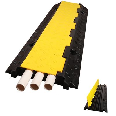 3-Channel Rubber Cable Protector Ramps, Cable Protector, with Yellow Plastic Lid Linkable Floor Cable Cover Cord Channel Outdoor Cable Protector, for Indoor&Outdoor (Color : 1 Pack)