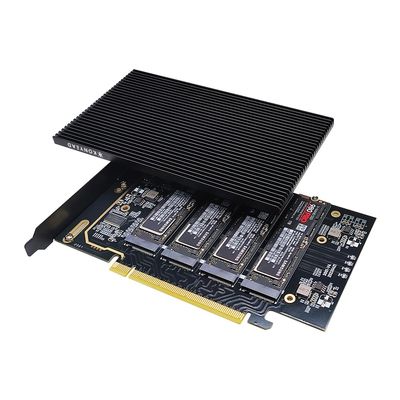 KONYEAD pcie4.0 x16 to m.2 m-Key nvme x 4 ssd Expansion Card with HeatsinkSupports 4 NVMe M.2 2280 up to 256GbpsM2 Adapter Card 2280 Driver Free. Bifurcation Required