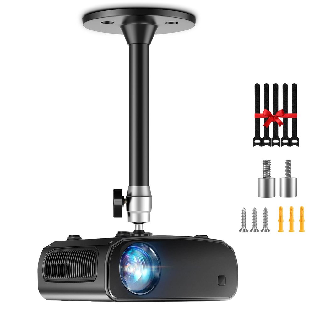 DAWASAPAT Mini Ceiling Projector Mount Bracket - Adjustable Tilt & Swivel Hanging Projector Holder, Wall Mount Hanger Rack Stand with 2 Free Adapters and Cable Ties, Black