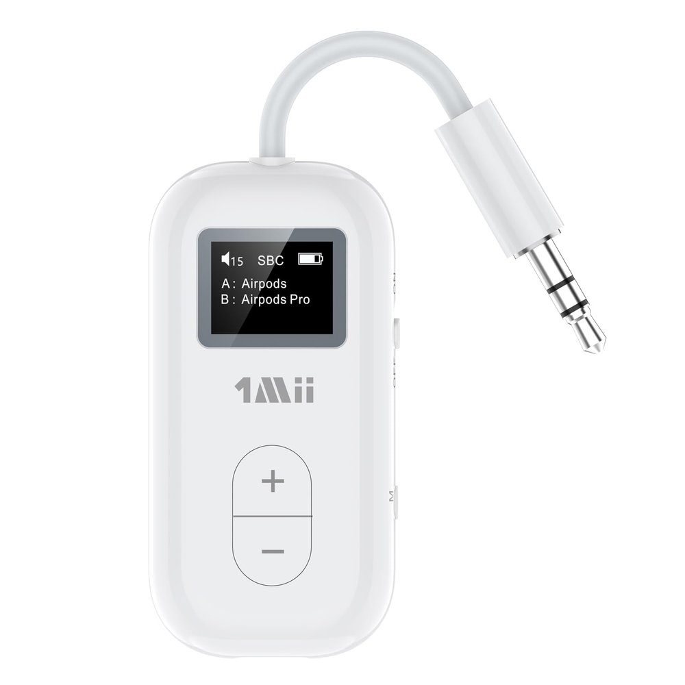 1Mii Airplane Bluetooth 5.3 Adapter for 2 Wireless Headphones, Supports AD/LL/HD, 3.5mm AUX Bluetooth Audio Transmitter for TV/PC/Airplane/Gym, 30H Playtime, Essential for Airplane Travel