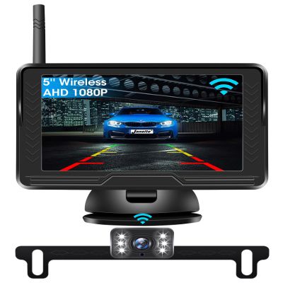 Wireless Backup Camera for Car6 LED 5'' AHD 1080P Back up Camera for Cars with Monitor Waterproof License Plate Reverse Camera for Truck Trailer RV Pickup DIY Guide Lines
