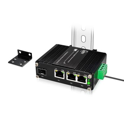 Zhpuostd 3 Ports PoE Ethernet Switch Mini Industrial Gigabit 10/100/1000T RJ45 and 100/1000X SFP Ethernet Switch Solar Power DC 9-57V to 48V, IEEE802.3af/at PoE 30W Up to 90W (No Power Supply or Cord)