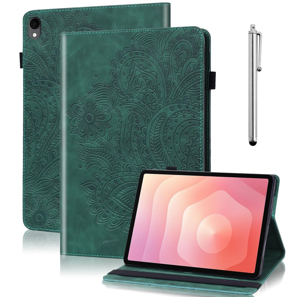 VODEFOX Case for Kindle Fire HD 10 & 10 Plus Tablet (13th/11th Generation, 2023/2021 Release) 10.1",PU Leather Folio Stand Embossed Flower Cover with Card Slots for Fire Tablet HD 10 2023 - Green
