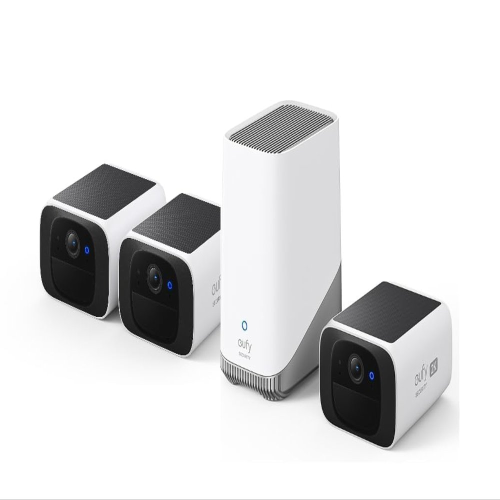 eufy Security S220 SoloCam 3-Cam Pack with Homebase 3, Solar Security Camera, Wireless Outdoor Camera, Continuous Power, 2K Resolution, Wireless, 2.4 GHz Wi-Fi, No Monthly Fee, HomeBase 3 Compatible