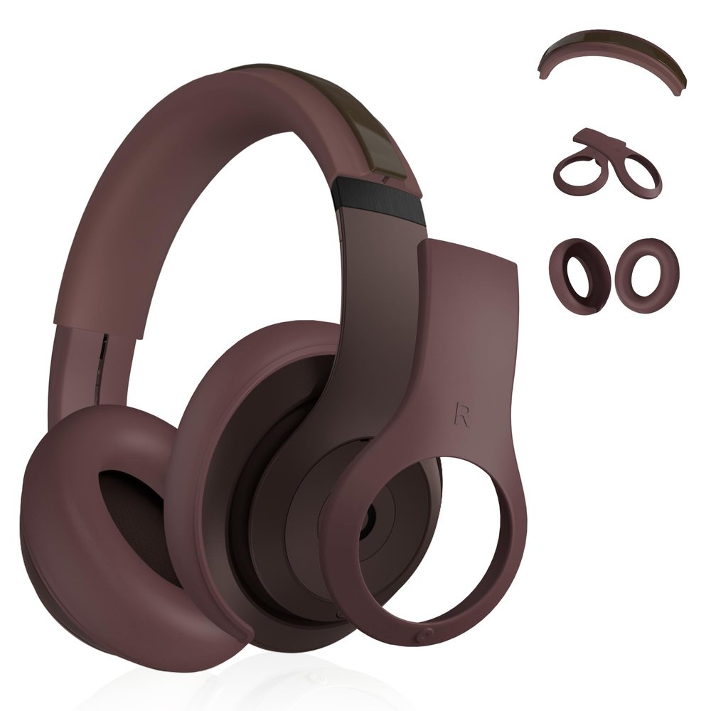 3 in 1 Silicone Case for Beats Studio Pro, Anti-Scratch Ear Pad Case Cover Shell Headband Accessories Soft Silicone Skin Protector for Beats Studio Pro (Brown)