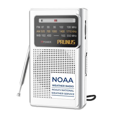 PRUNUS J-161 Pocket NOAA Weather Radio, AM FM Radio Battery Operated by 2 AA Transistor Radio with Best Reception,Stereo Earphone Jack, for Emergency,Hurricane,Running, Walking,Home (Silver)