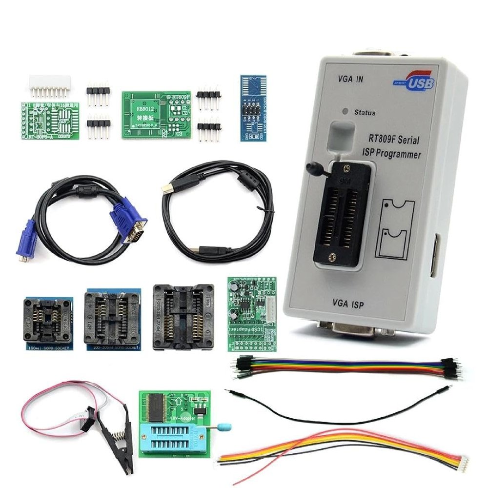 Acinkeety RT809F ISP Programmer LCD USB Repair Tools with 1.8V Adapter Sop8 Test Clip Tssop8 Ssop8 EDID Cable ICSP Bios Adapters Rt809f Universal Programmer Serial Isp Programmer
