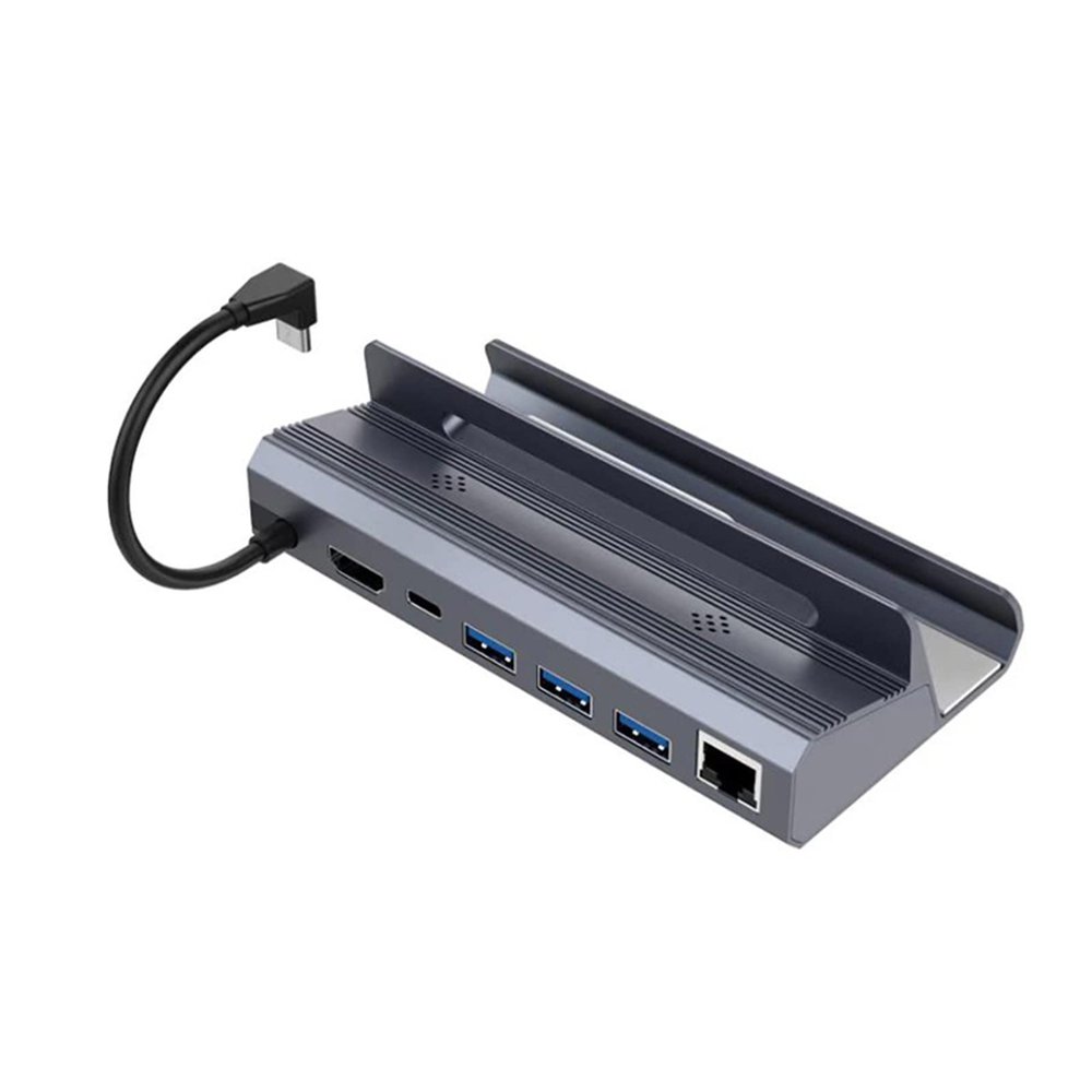 Acinkeety for Docking Station Stand 6-in-1 Hub Base Type-C to RJ45 Ethernet 4K60HZ USB3.0 Game Console Holder Docking Station Stand