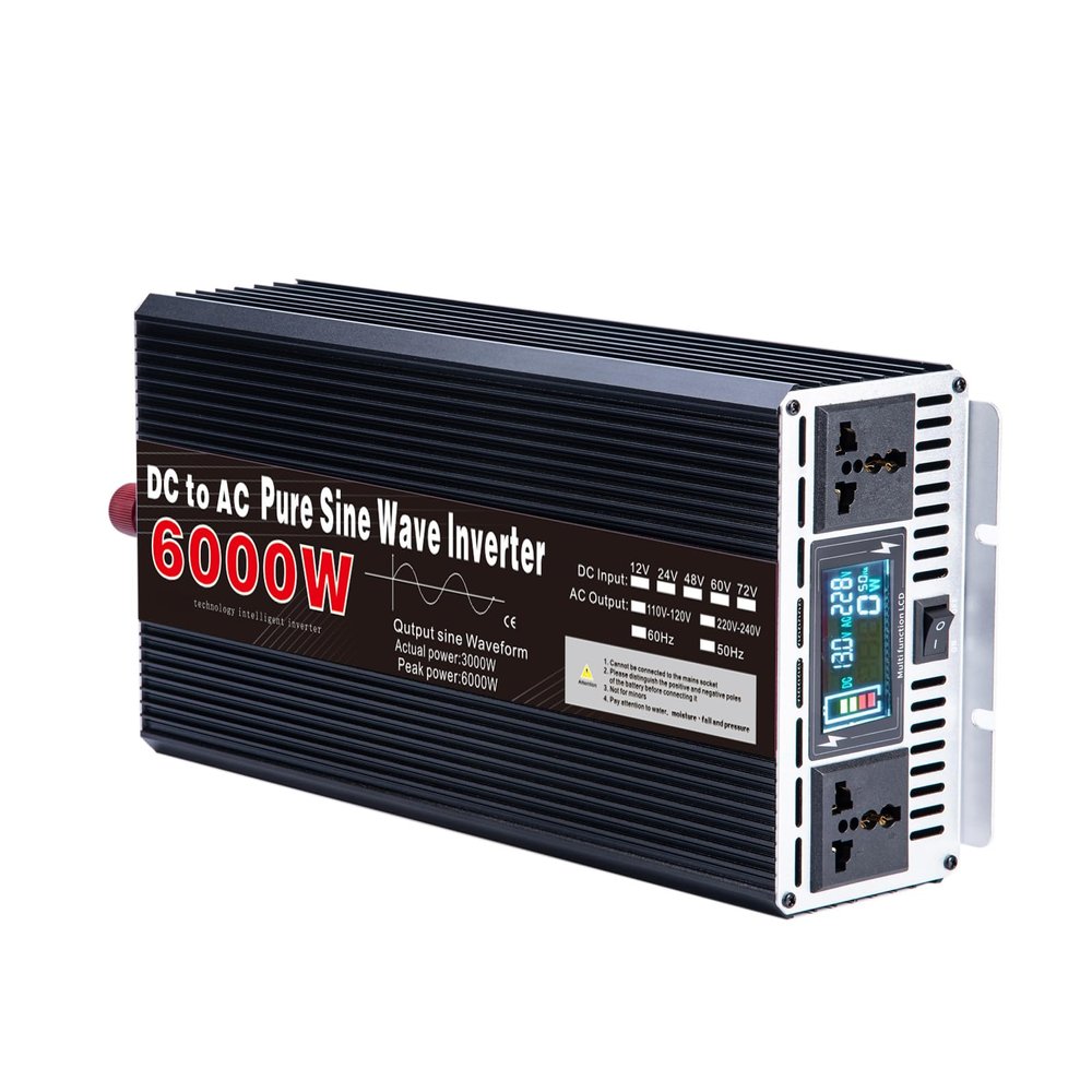 Power Inverters 6000W Pure Sine Wave Power Inverter 12V/24VDC to 110V/220V Converter,Low Frequency Solar Power Inverter for Home Camping RV,24V to 110V