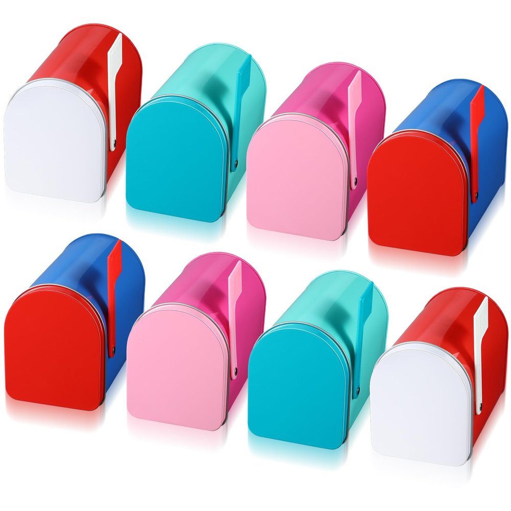 Hicarer 8 Pcs 5'' x 3'' Valentine Tinplate Mailbox Toy Small Decorative Mailbox Mini Tin Postbox DIY Crafts for Valentine Party Favor Greeting Cards Exchange Gifts Classroom Prize Supply