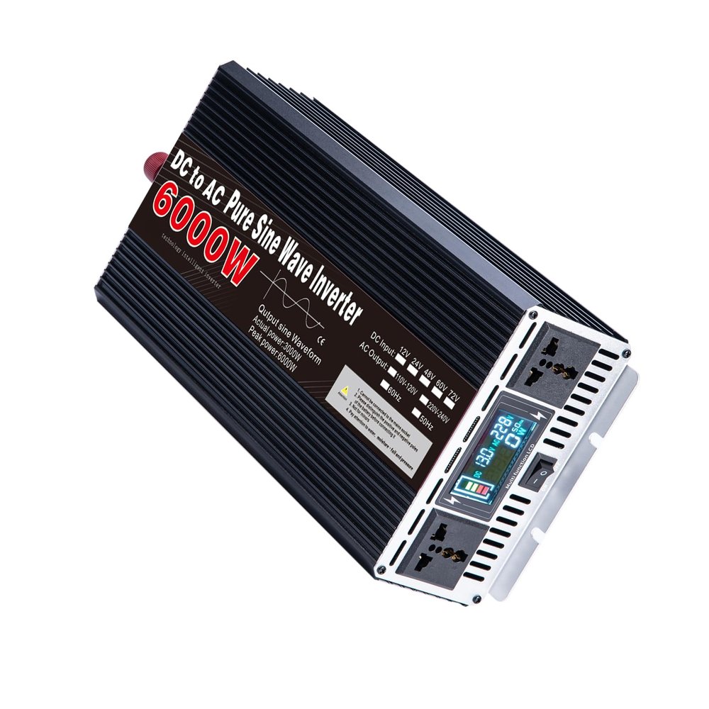 3000W Pure Sine Wave Power 12V 24V Inverter DC to AC 110V 120V Peak Power 6000W with 2 AC Outlets,LED Display Power Inverter,12V to 220V