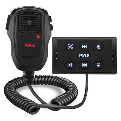 Pyle Wireless BT Audio Controller Kit, Marine Bluetooth Receiver & Adapter with Remote Control, Compact Microphone for Onboard Audio Entertainment, AUX/USB Input, Water-Resistant, 3.81x2.20x1.97